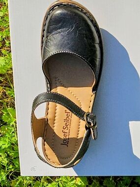 Josef Seibel Black Leather Mary Jane Sandal
